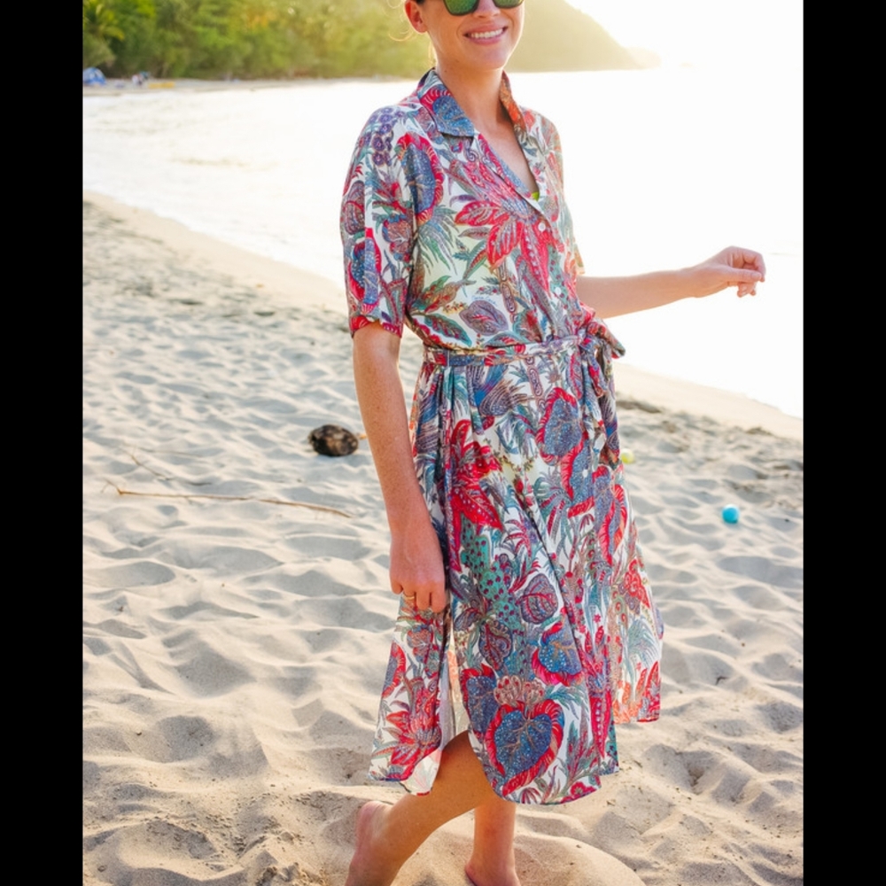 NWT Cara Cara Multicolor Floral Button-Front Midi Dress